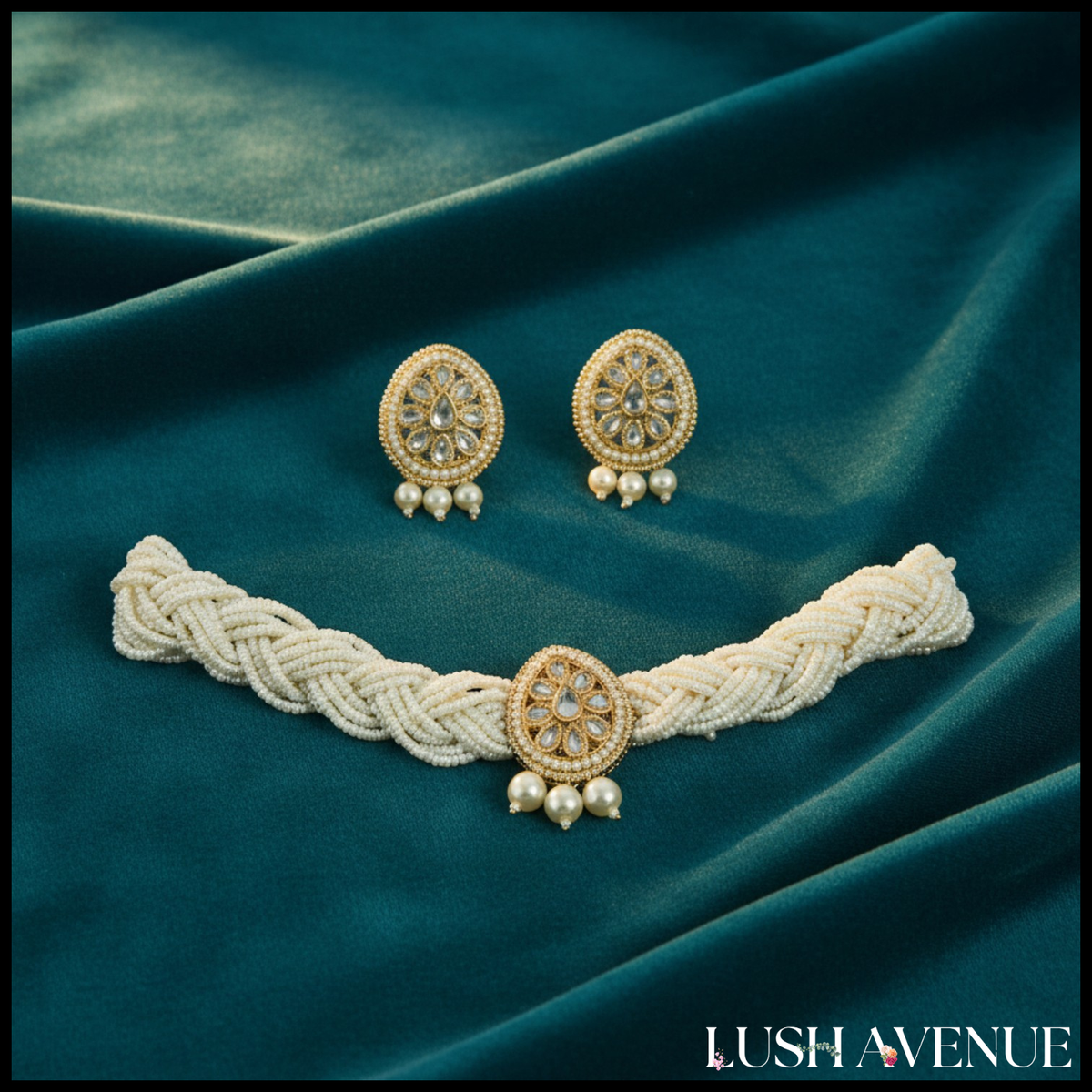 Pearl Choker Necklace & Earrings